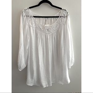 White Gauzy Crochet Peasant Blouse